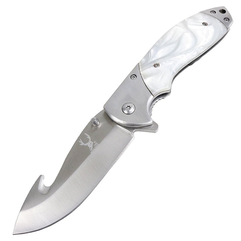 8.5-Inch Spring-Assisted Folding Knife with Mother-of-Pearl Handle