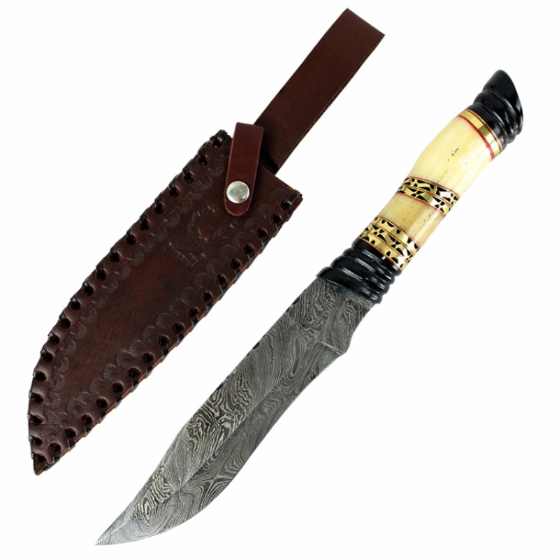 Theboneedge 13" Damascus Steel Hunting Knife Horn Handle Outdoor Survival Camping