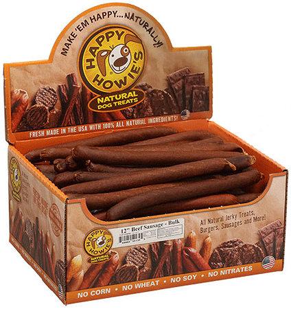Happy Howie's Beef Sausage 12" Bulk 36Ct - Premium Natural Treats for Dogs