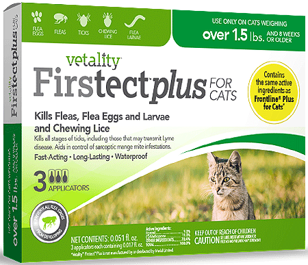 Vetality Firstect Plus Cats 1.5#+ 3Pk - Effective Flea and Tick Spot Treatment for Cats