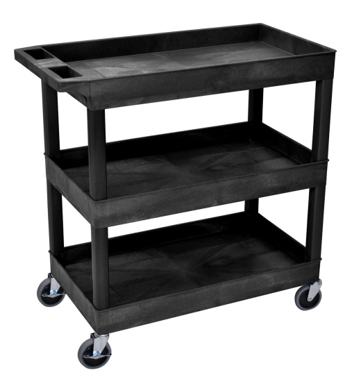 18 X 35 ¼ Inch Black Tub Cart 3 Shelves - EC111-B