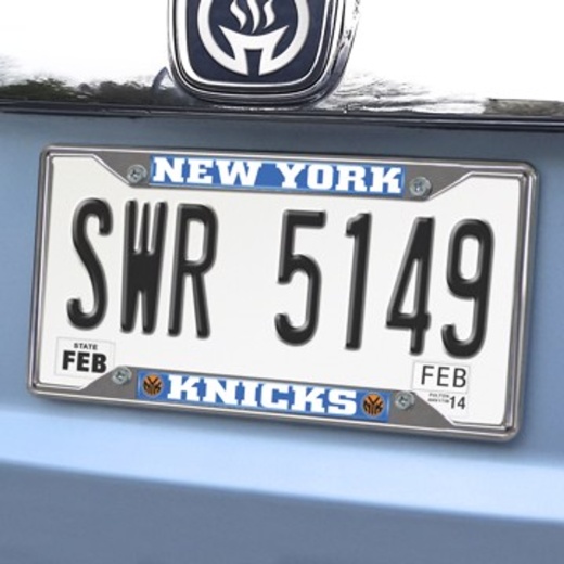 New York Knicks License Plate Frame - 6.25"X12.25" Chrome Metal