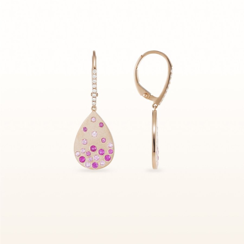 Pear Shaped Pink Sapphire Confetti Earrings In 14Kt Rose Gold