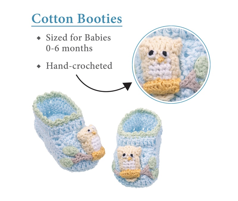 Blue Owl Crocheted Baby Booties