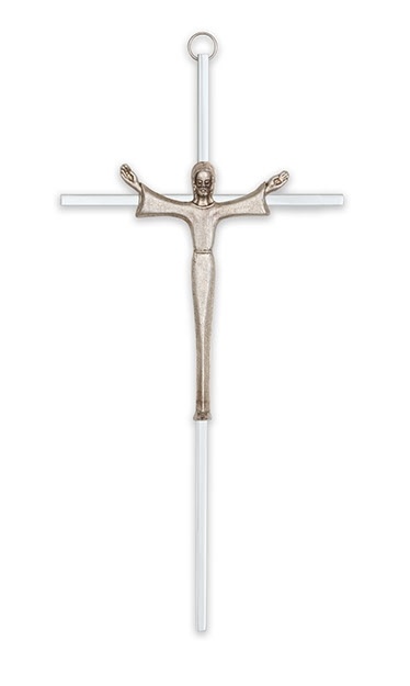 10 Inch Crucifix Cross with Silver Finish and Antique Details