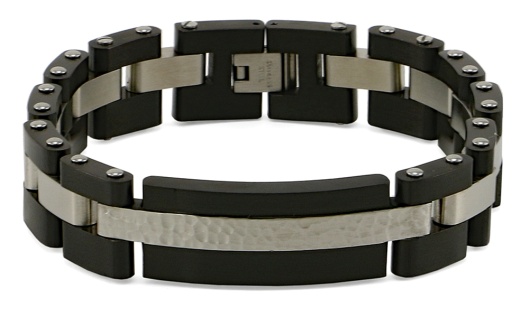 Cable Link Cremation Bracelet Onyx & Pewter Stainless Steel