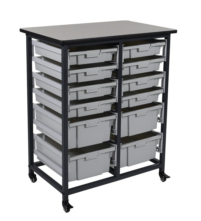 Mobile Bin Storage Unit - Double Row With Large And Small Gray Bins