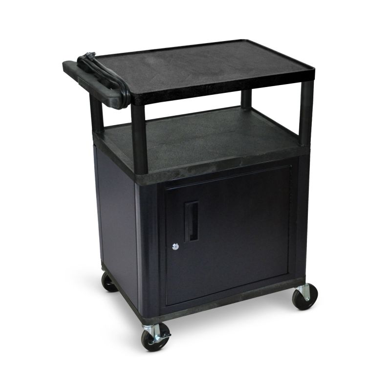34"H Av Cart - 3 Shelves, Cabinet, Electric