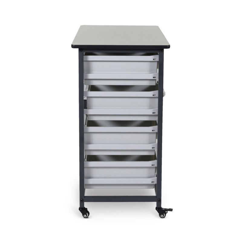 Mobile Bin Storage Unit Double Row With Large Gray Bins