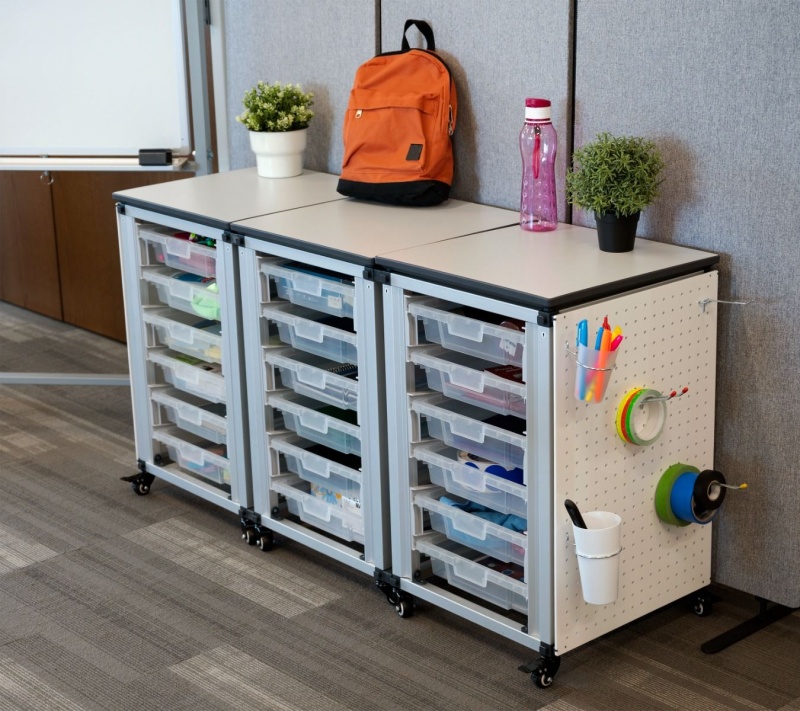 Modular Classroom Storage Cabinet - 3 Side-By-Side Modules With 18 Small Bins