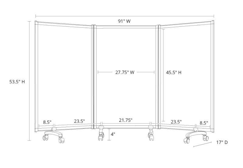 3-Panel Mobile Magnetic Whiteboard Room Divider