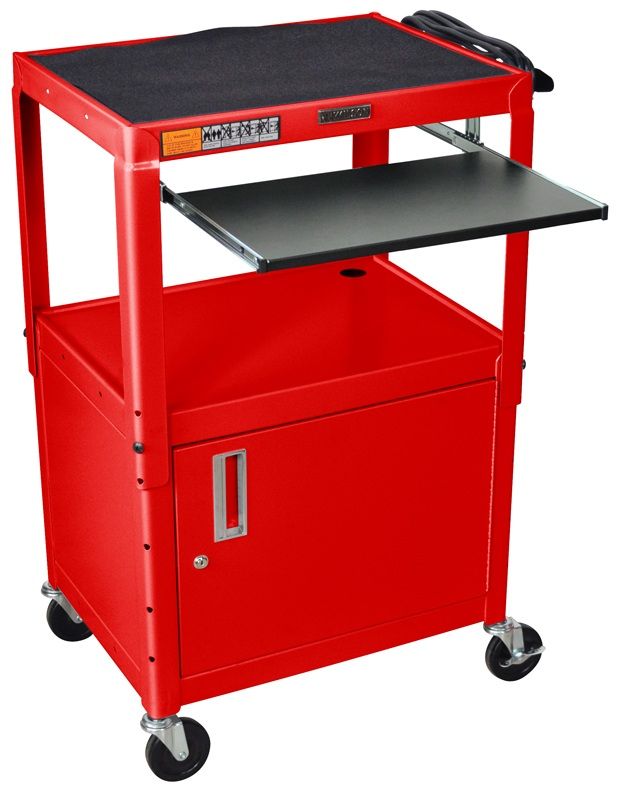 Adjustable-Height Steel Av Cart - Pullout Keyboard Tray, Cabinet