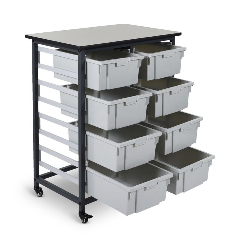 Mobile Bin Storage Unit Double Row With Large Gray Bins