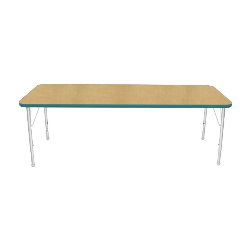 24" X 72" Rectangle Table - Top Color: Maple, Edge Color: Teal