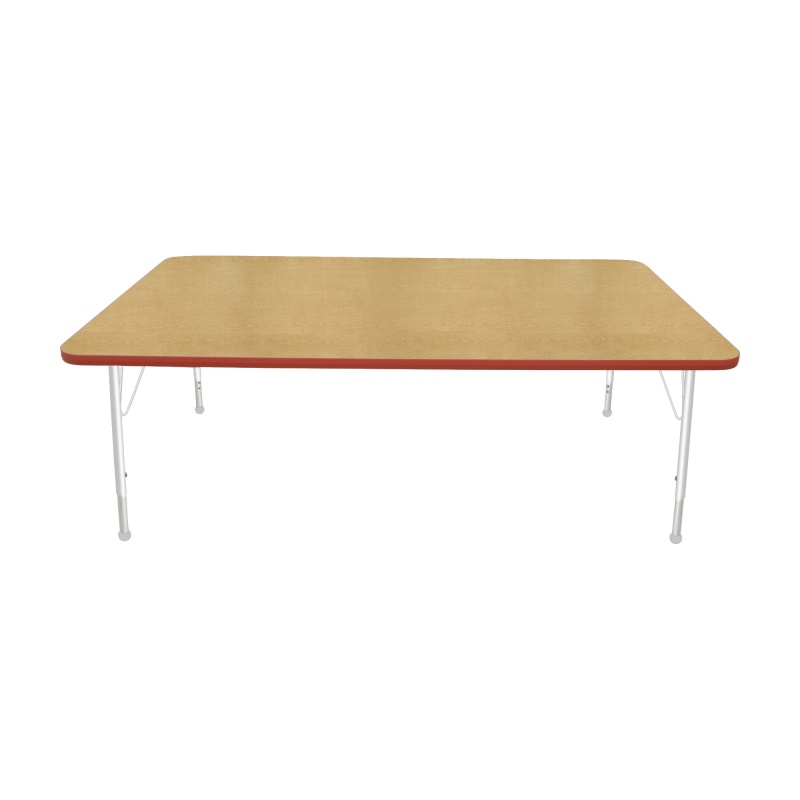 42" X 72" Rectangle Table - Top Color: Maple, Edge Color: Red