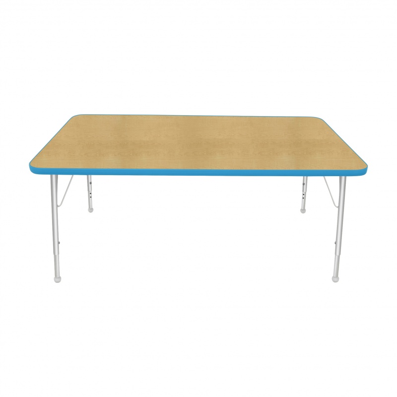 36" X 60" Rectangle Table - Top Color: Maple, Edge Color: Bright Blue