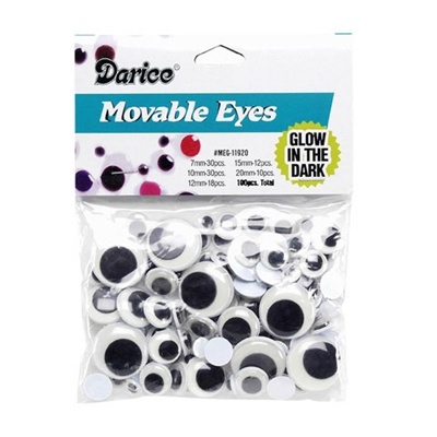 Glow In The Dark Moveable Eyes-Assorted Sizes