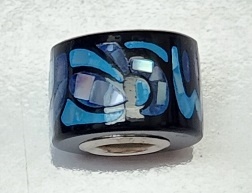 Sterling Large Hole Bead- Blue Mother Of Pearl Patterned