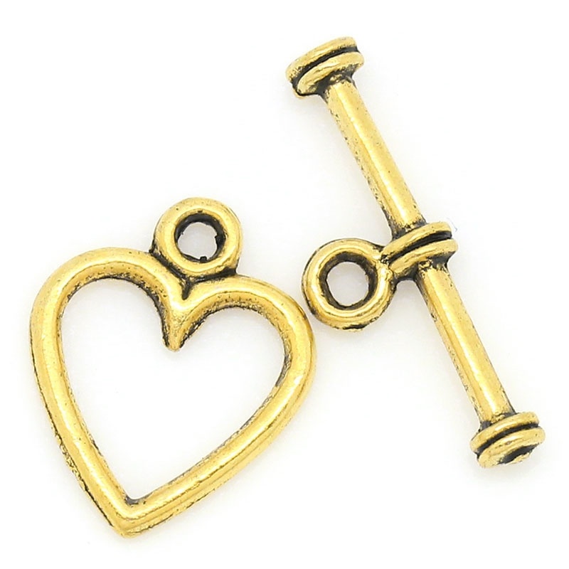 Gold Plate Over Sterling Silver Antiqued Small Heart Toggle
