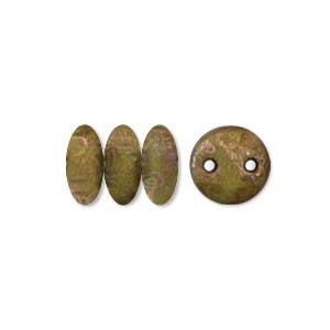 2-Hole Lentil Bead- 6Mm - Chartreuse Copper Picasso