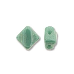 Silky Bead, 6Mm, 2-Hole - Turquoise Green White Luster