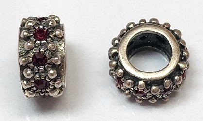 Sterling Large Hole Rondelle Bead- Bali Style With Siam Crystals