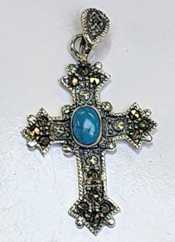 Marcasite / Semi-Precious Turquoise Cross Pendant