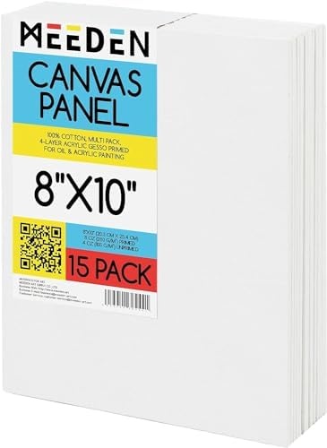 Meeden 15-Pack Canvas Boards For Painting, 8×10 Inches Blank White Canvas Panels, 100% Cotton, 8 Oz Gesso-Primed, Canvas Art Supplies 8X10 For Oil, Acrylic, Pouring, Airbrushing & Gouache