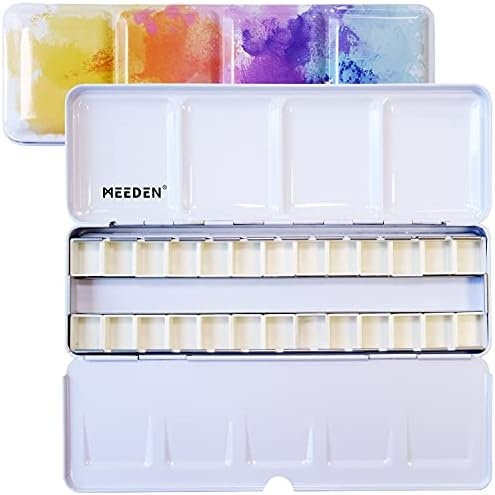 Meeden Empty Watercolor Tin Box Palette Paint Case, Medium Colorful Tin  With 26 Pcs Half Pans