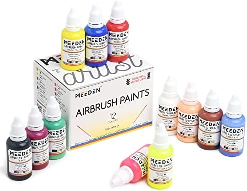 Meeden Multi-Purpose Airbrush Kit - Portable Mini Airbrush Compressor With 12 Colors × 30Ml Airbrush Paint - Gravity Feed 0.5Mm Airbrush Gun With Cleaning Set For Modeling