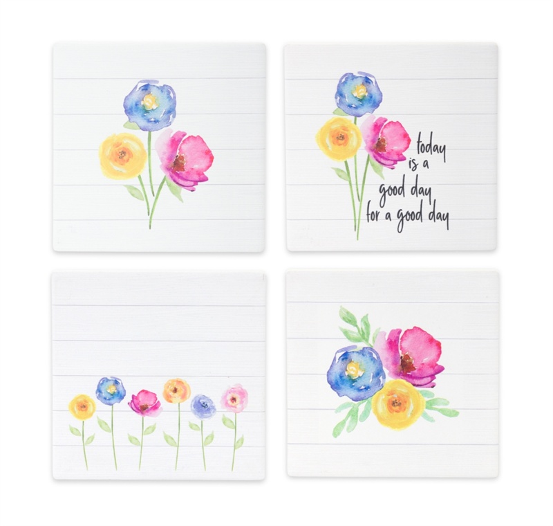 Floral Tiles (Set of 12), 4-Inch Stoneware