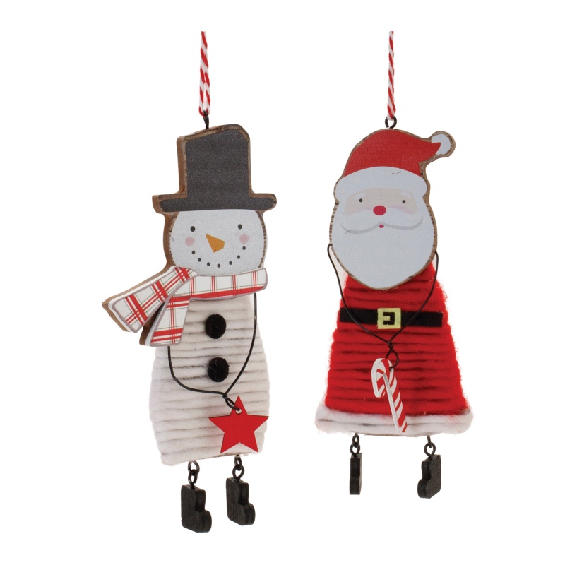 Santa and Snowman Ornament Set of 12, 6.5”H MDF