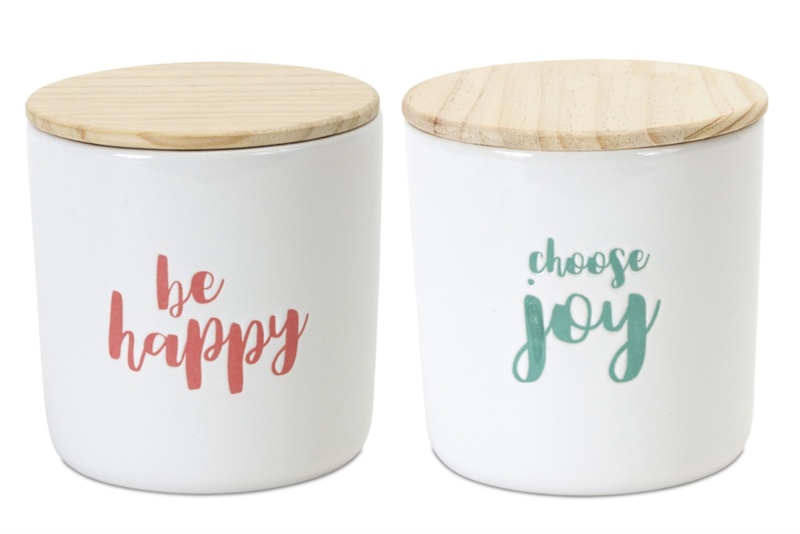 Canister (Set Of 2) 4.75”H Wood/Stoneware