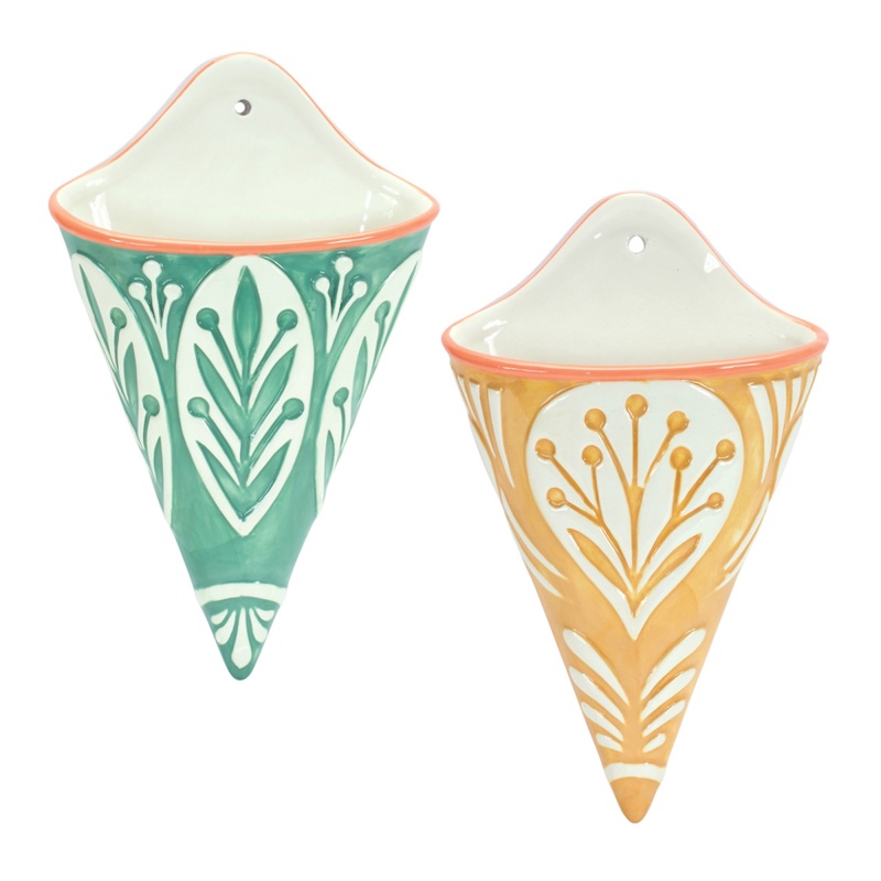 Wall Pocket Set of 2, 6.25"L x 10.5"H Ceramic