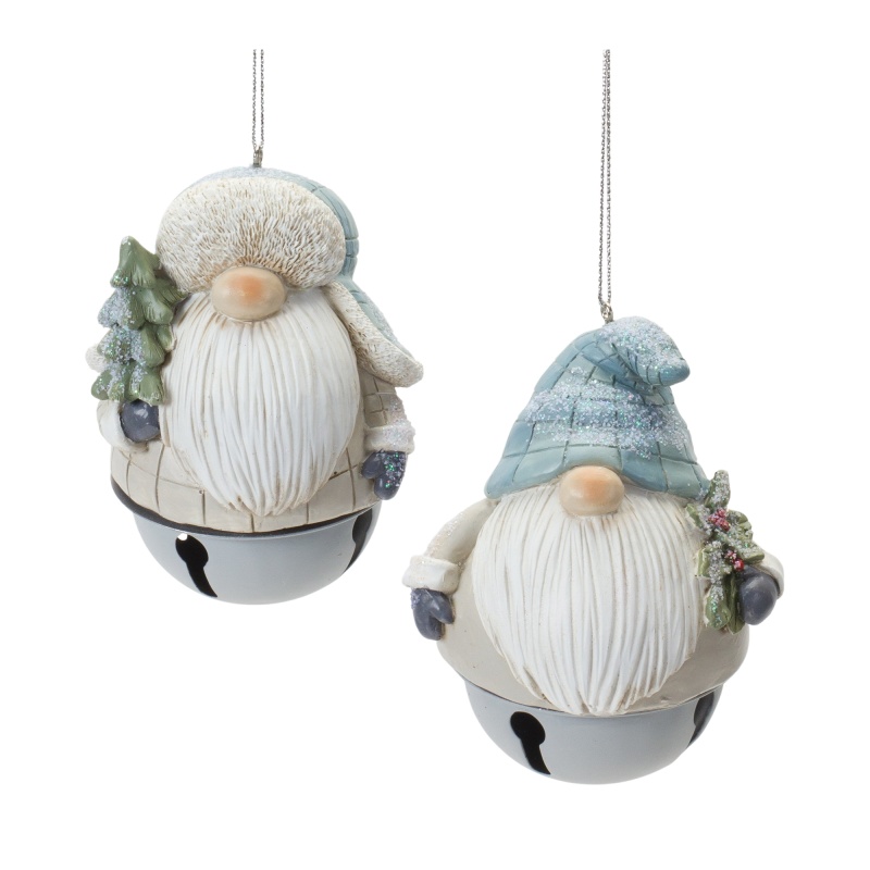 Gnome/Bell Ornament (Set of 12) 4.25”H Resin