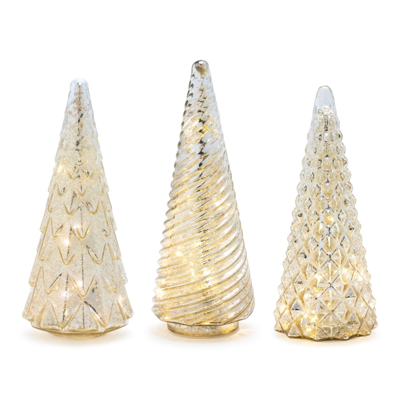 Led Tree Set of 3, 12”H Glass