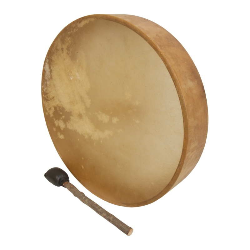 Dobani Pretuned Calfskin Head Wood Frame Drum Wooden Handle And Hoop W/ Beater 16-Inch