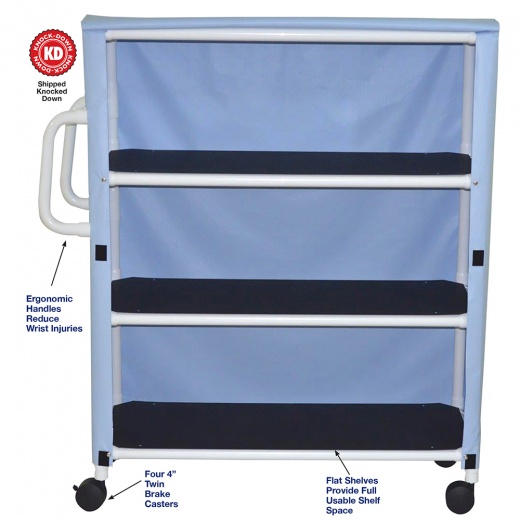 MJM Jumbo Three Shelf Linen Cart - Healthcare Grade, Durable and Breathable