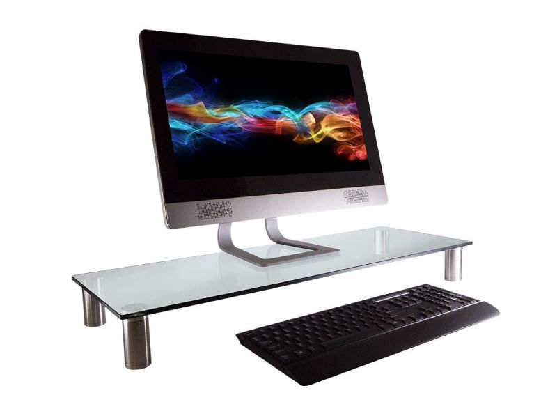 Workstream Large Multimedia Desktop Monitor Stand, Clear Glass