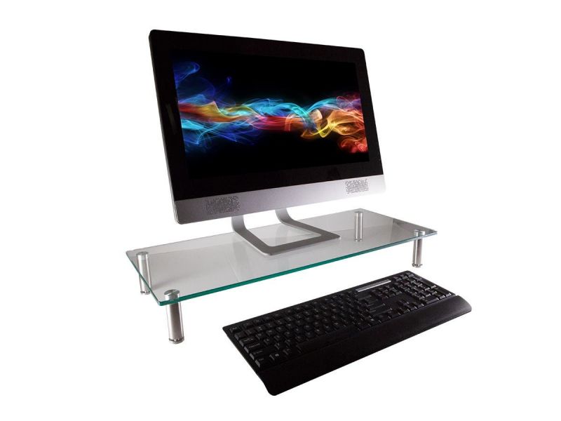 Workstream Medium Multimedia Desktop Monitor Stand, 25.6In X 11.0In, Max Weight Capacity 80Lbs, Clear Glass