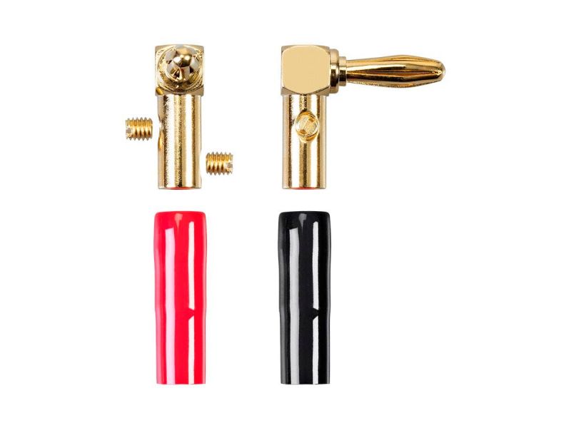 Mono Pair Right Angle 24K Gold Plated Banana Speaker Wire Cable Screw Plug Connectors