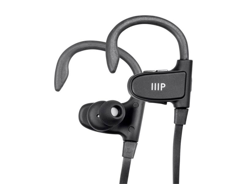 Monoprice Move Waterproof Sweatproof Ipx7 Wireless Bluetooth Earphones With Adjustable Ear Hooks, Built-In Mic, Qualcomm Cvc 6.0 Echo Cancelling And Noise Suppression, And Qualcomm Aptx Audio