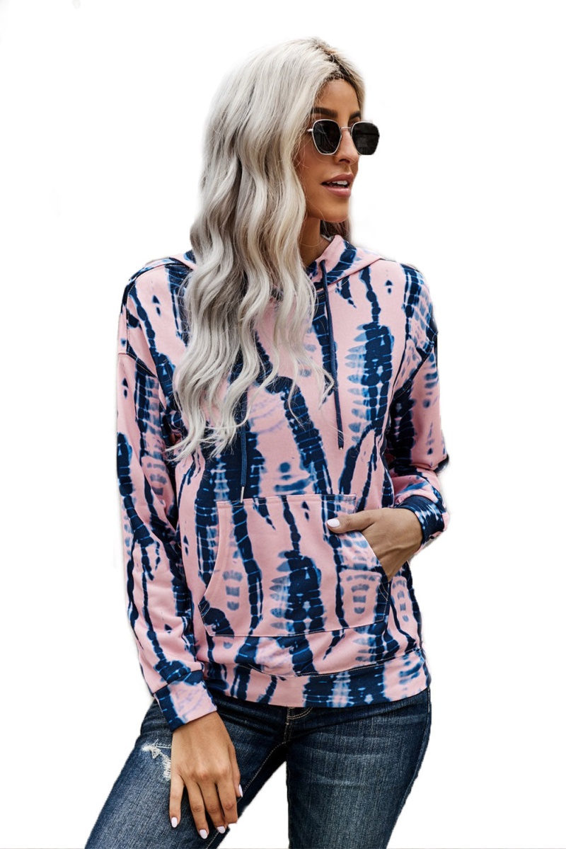Women's Casual Pink Tie-Dye Print Pullover Hoodie