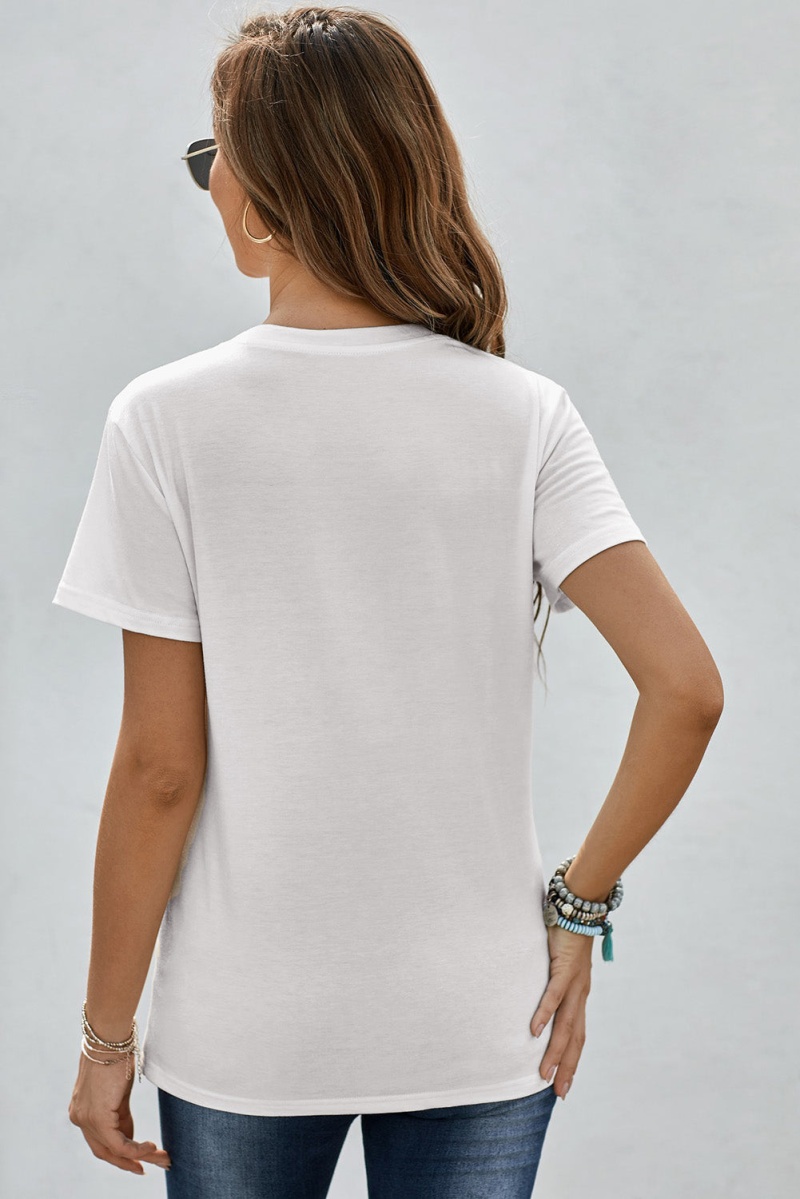 Women's White Crew Neck Dandelion Print Short Sleeve T-Shirt