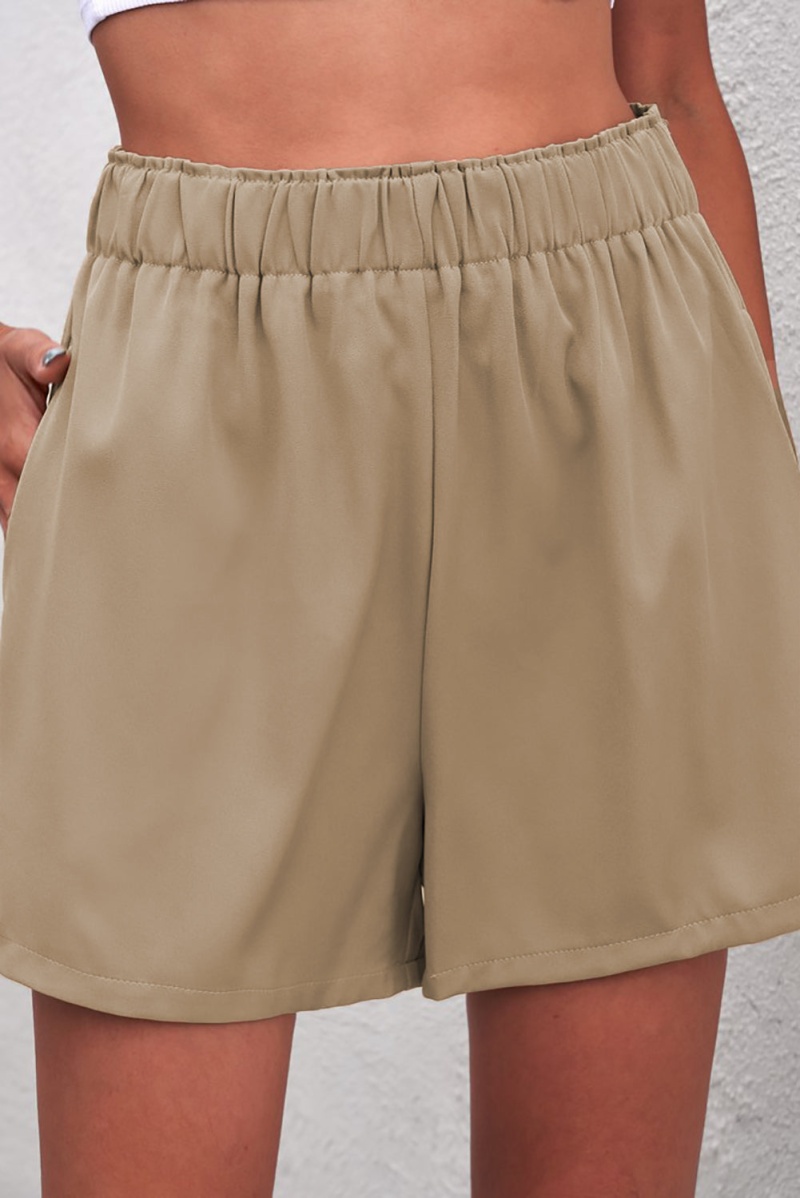 Summer Khaki Cotton Blend Pocketed High Rise Shorts
