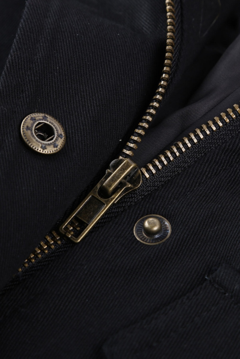 Women's Black Zipper Snaps Pocket Plush Hooded Parka Jacket