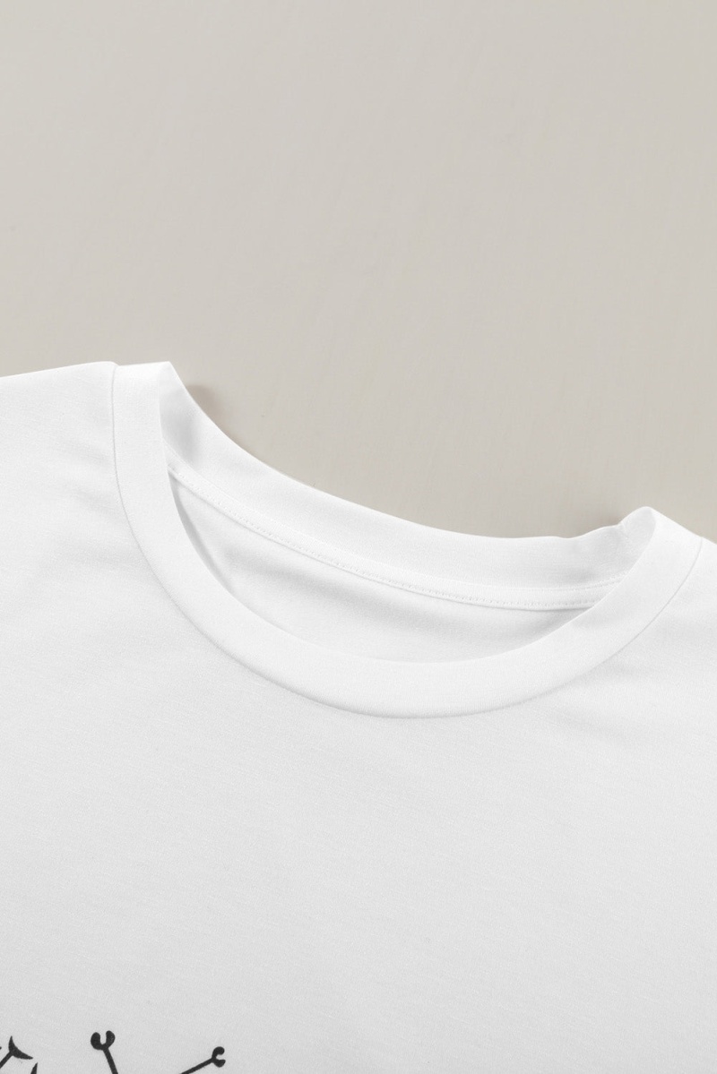 Women's White Crew Neck Dandelion Print Short Sleeve T-Shirt