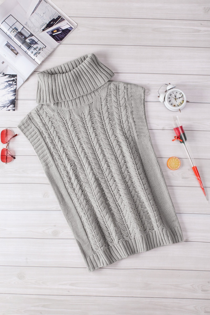 Casual Gray Turtleneck Braided Knitted Vest