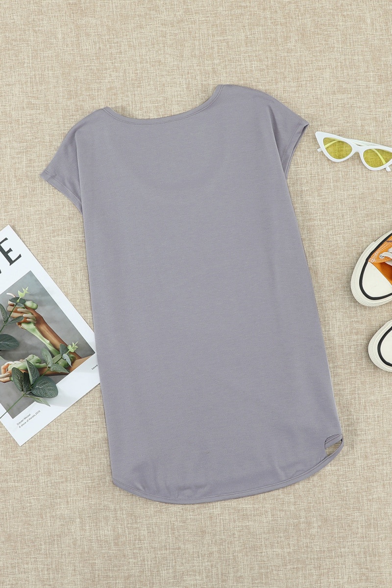 Gray Summer Short Sleeve Cut Out T-Shirt