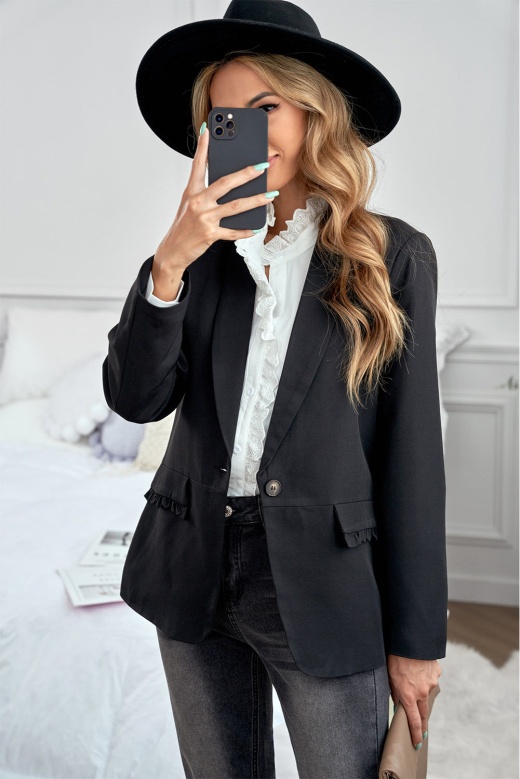 Modeshe Women's Elegant Black Lapel Collar Button Pocket Office Blazer